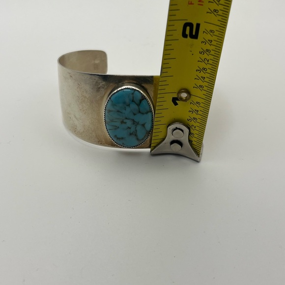 Danecraft sterling silver wide cuff bracelet blue cabochon stone vintage - Picture 15 of 16